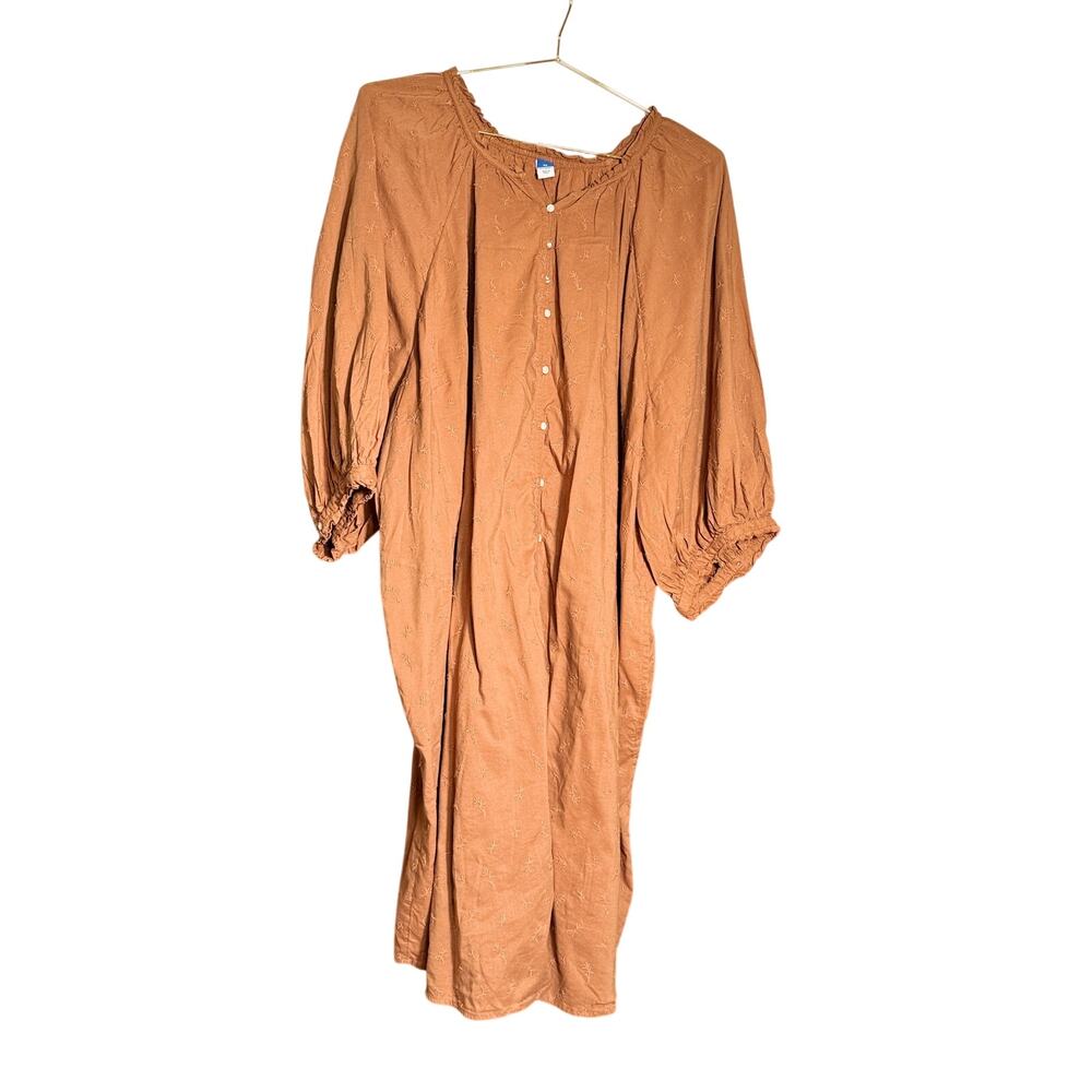 Old Navy Women’s Brown Embroidered Peasant Midi Dress Boho Puff Sleeve Plus 4X